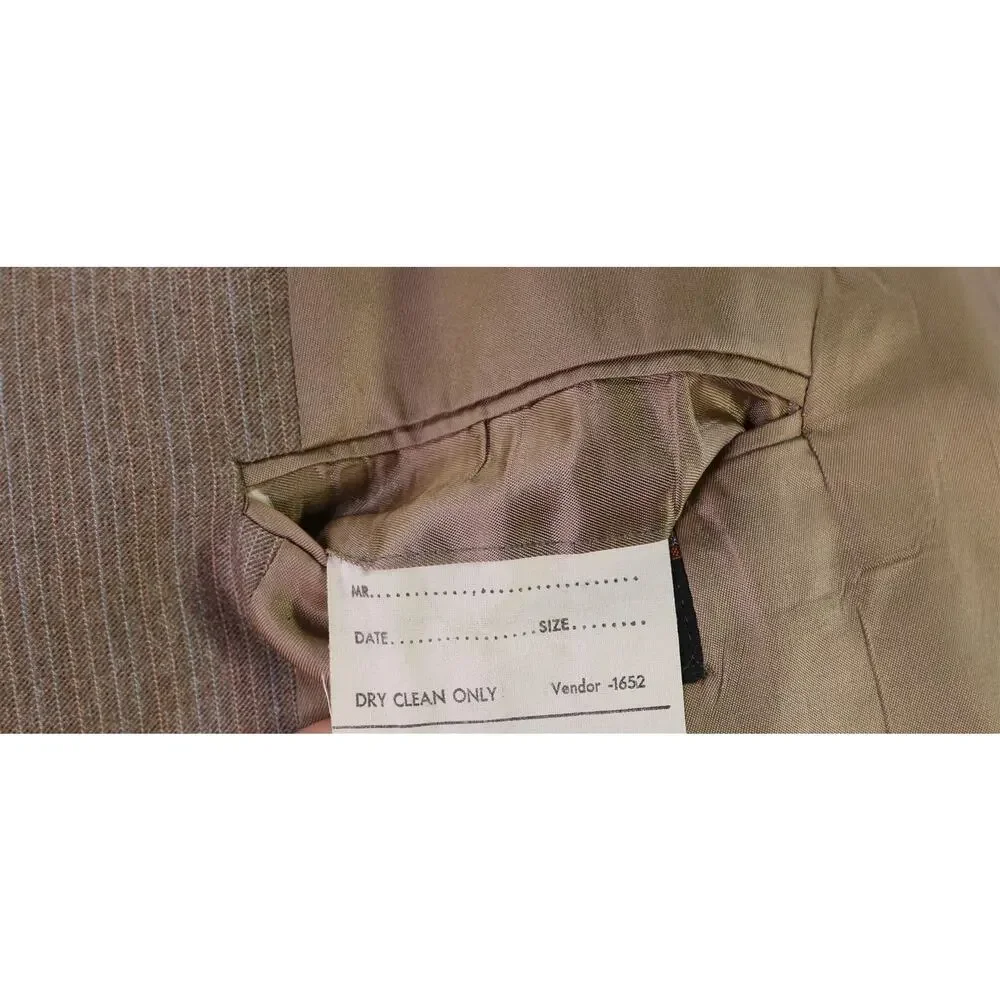 Vintage 1970s Brown Pinstripe 3-Piece Polyester Disco Flared Pants Suit 44R